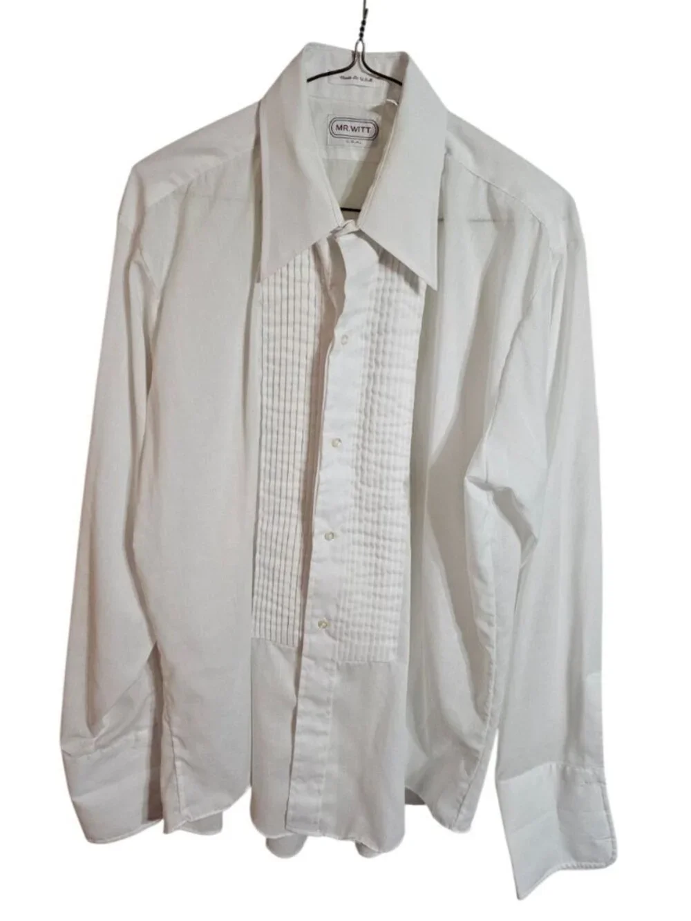 Vintage Mr. Witt Men Large White Tuxedo Shirt Pleated Front French Cuff USA Made - Picture 2 of 7